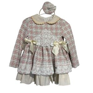 Pettigirl Girls Pink Plaid Tweed Lace Dress with Matching Headband Size 8
